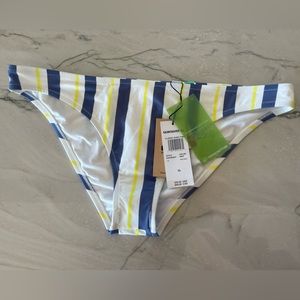 Women’s QUIKSILVER NWT Classic Striped Basic Bikini Bottom-Blue & Yellow-Size XL
